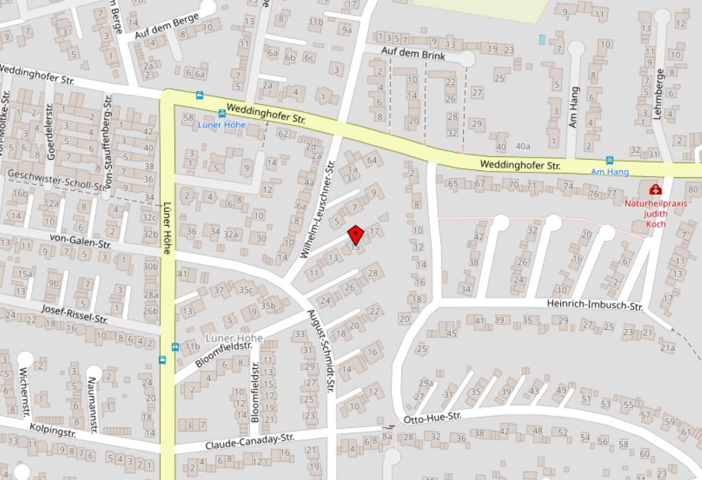 Lageplan Wilhelm-Leuschner-Straße 15, Kamen; Quelle: OpenStreetMap